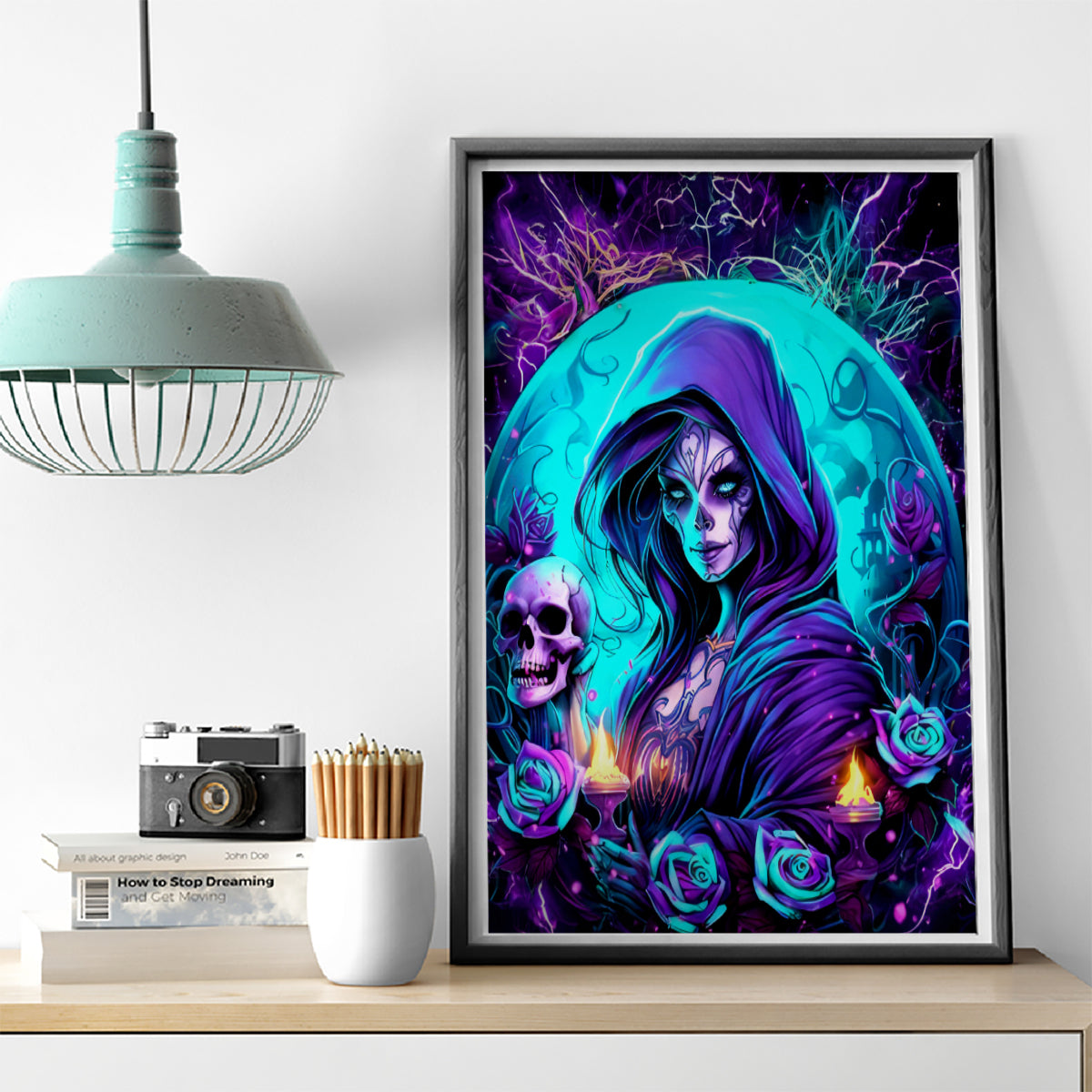 Witch Skull Canvas Wall Art Hello Darkness My Old Friend - Wonder Print Shop