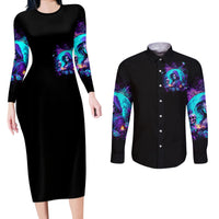 Witch Skull Couples Matching Long Sleeve Bodycon Dress and Long Sleeve Button Shirt Hello Darkness My Old Friend - Wonder Print Shop