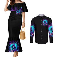 Witch Skull Couples Matching Mermaid Dress and Long Sleeve Button Shirt Hello Darkness My Old Friend
