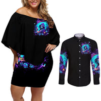Witch Skull Couples Matching Off Shoulder Short Dress and Long Sleeve Button Shirt Hello Darkness My Old Friend - Wonder Print Shop