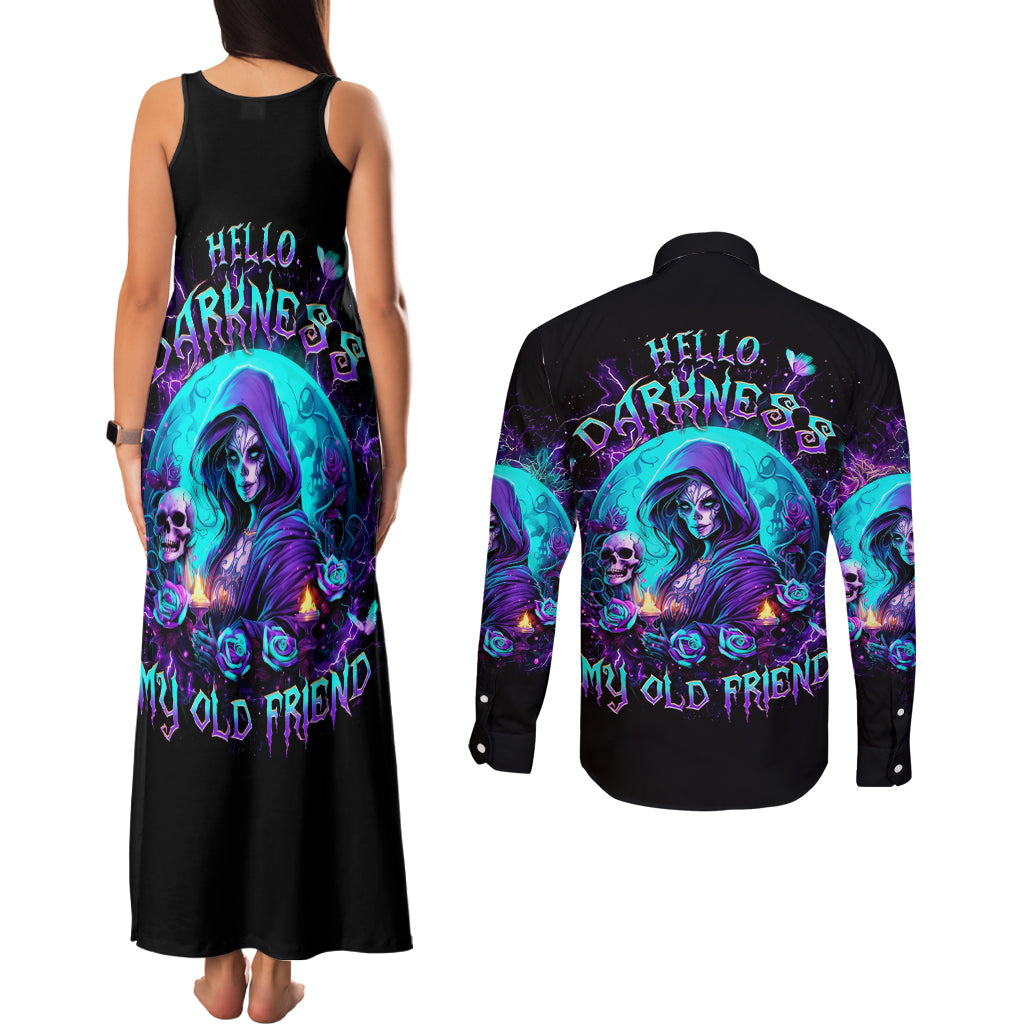Witch Skull Couples Matching Tank Maxi Dress and Long Sleeve Button Shirt Hello Darkness My Old Friend - Wonder Print Shop