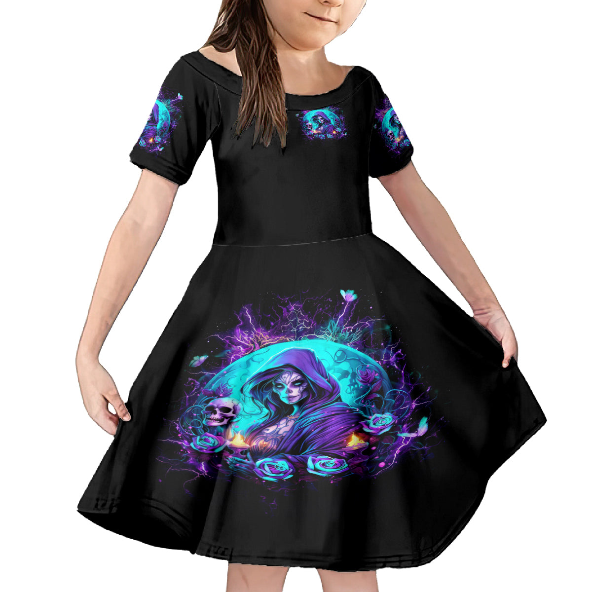 Witch Skull Family Matching Long Sleeve Bodycon Dress and Hawaiian Shirt Hello Darkness My Old Friend - Wonder Print Shop