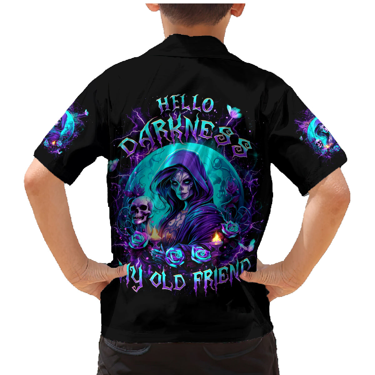 Witch Skull Family Matching Mermaid Dress and Hawaiian Shirt Hello Darkness My Old Friend - Wonder Print Shop