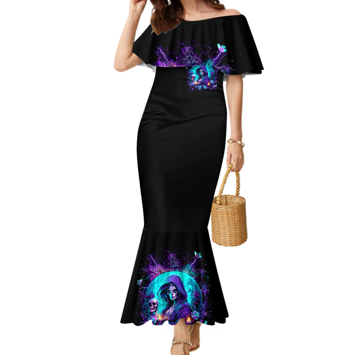 Witch Skull Family Matching Mermaid Dress and Hawaiian Shirt Hello Darkness My Old Friend - Wonder Print Shop
