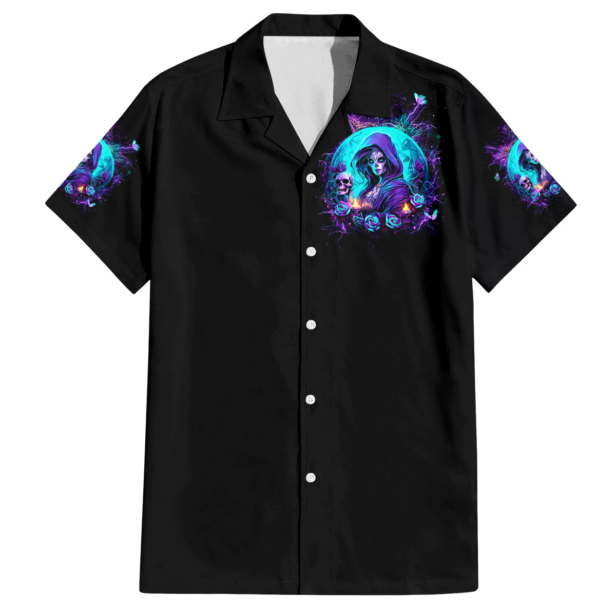 Witch Skull Family Matching Off Shoulder Long Sleeve Dress and Hawaiian Shirt Hello Darkness My Old Friend - Wonder Print Shop