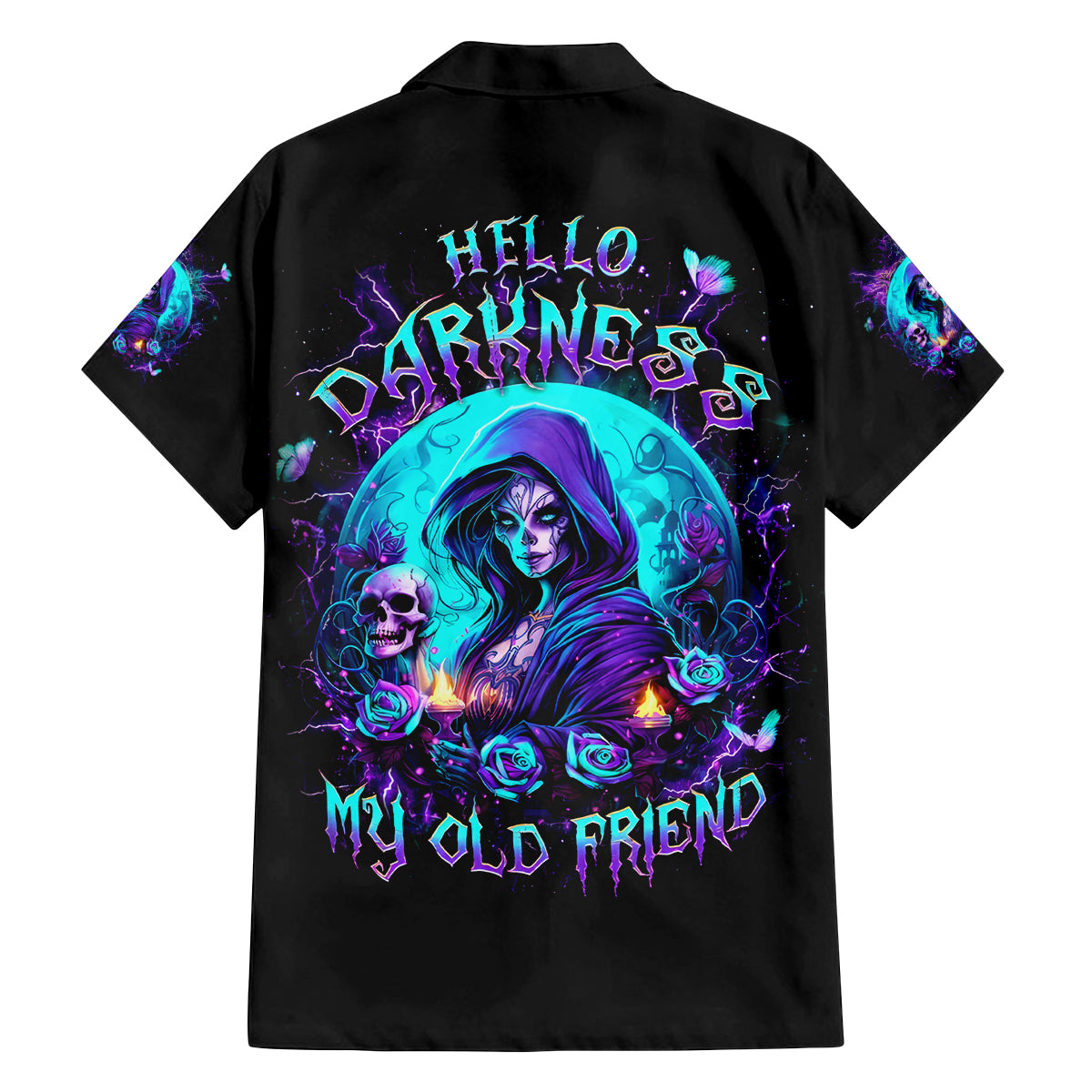 Witch Skull Family Matching Off Shoulder Long Sleeve Dress and Hawaiian Shirt Hello Darkness My Old Friend - Wonder Print Shop