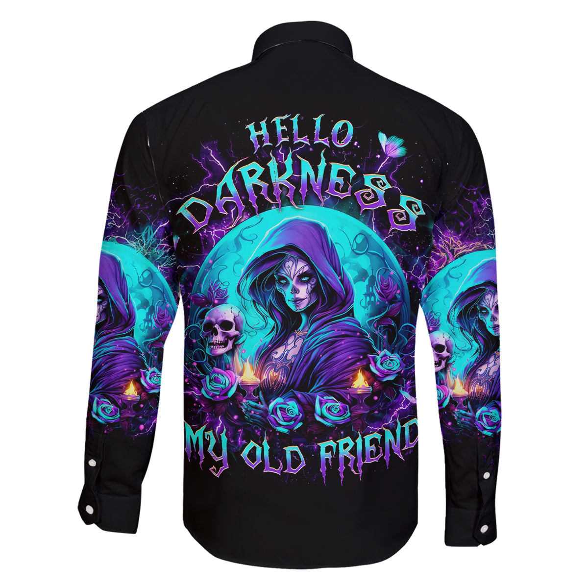 Witch Skull Family Matching Off Shoulder Long Sleeve Dress and Hawaiian Shirt Hello Darkness My Old Friend - Wonder Print Shop