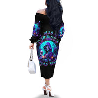 Witch Skull Family Matching Off Shoulder Long Sleeve Dress and Hawaiian Shirt Hello Darkness My Old Friend - Wonder Print Shop