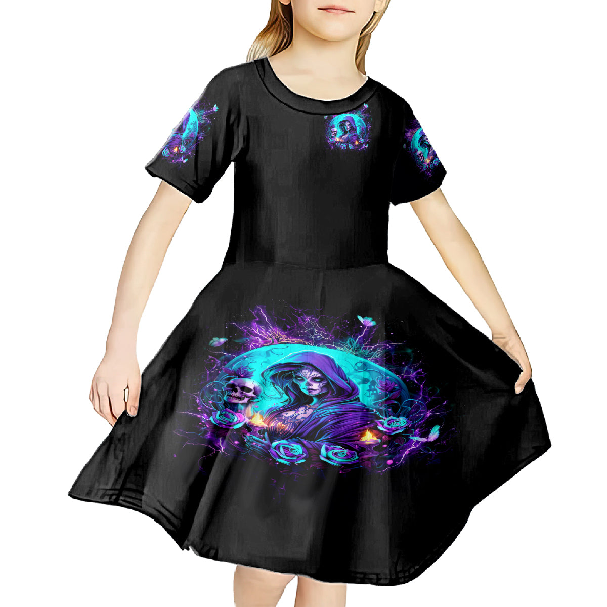 Witch Skull Kid Short Sleeve Dress Hello Darkness My Old Friend - Wonder Print Shop
