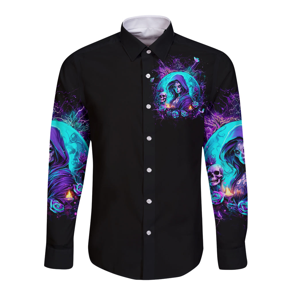 Witch Skull Long Sleeve Button Shirt Hello Darkness My Old Friend - Wonder Print Shop