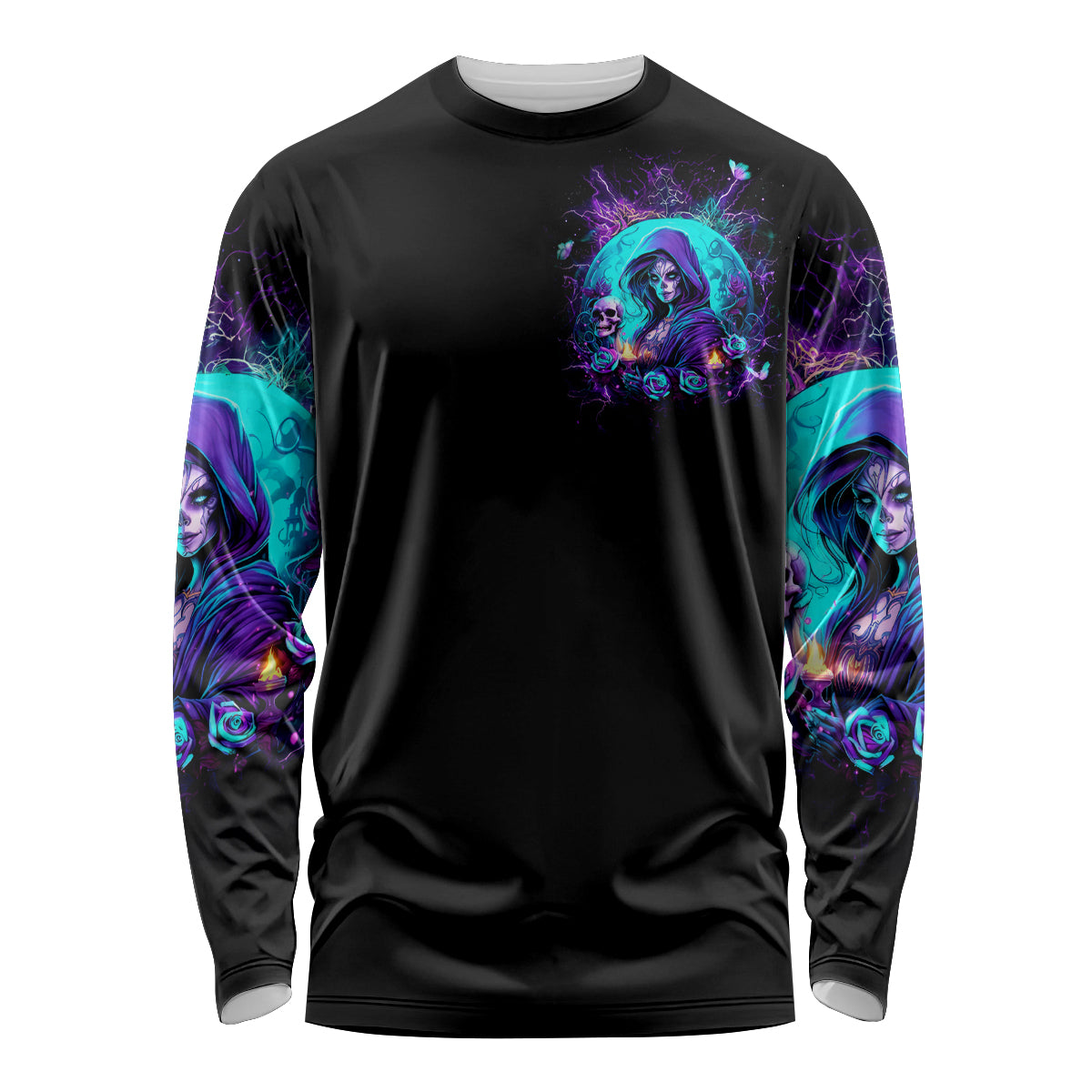 Witch Skull Long Sleeve Shirt Hello Darkness My Old Friend - Wonder Print Shop