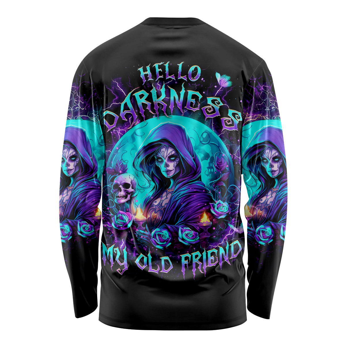 Witch Skull Long Sleeve Shirt Hello Darkness My Old Friend - Wonder Print Shop