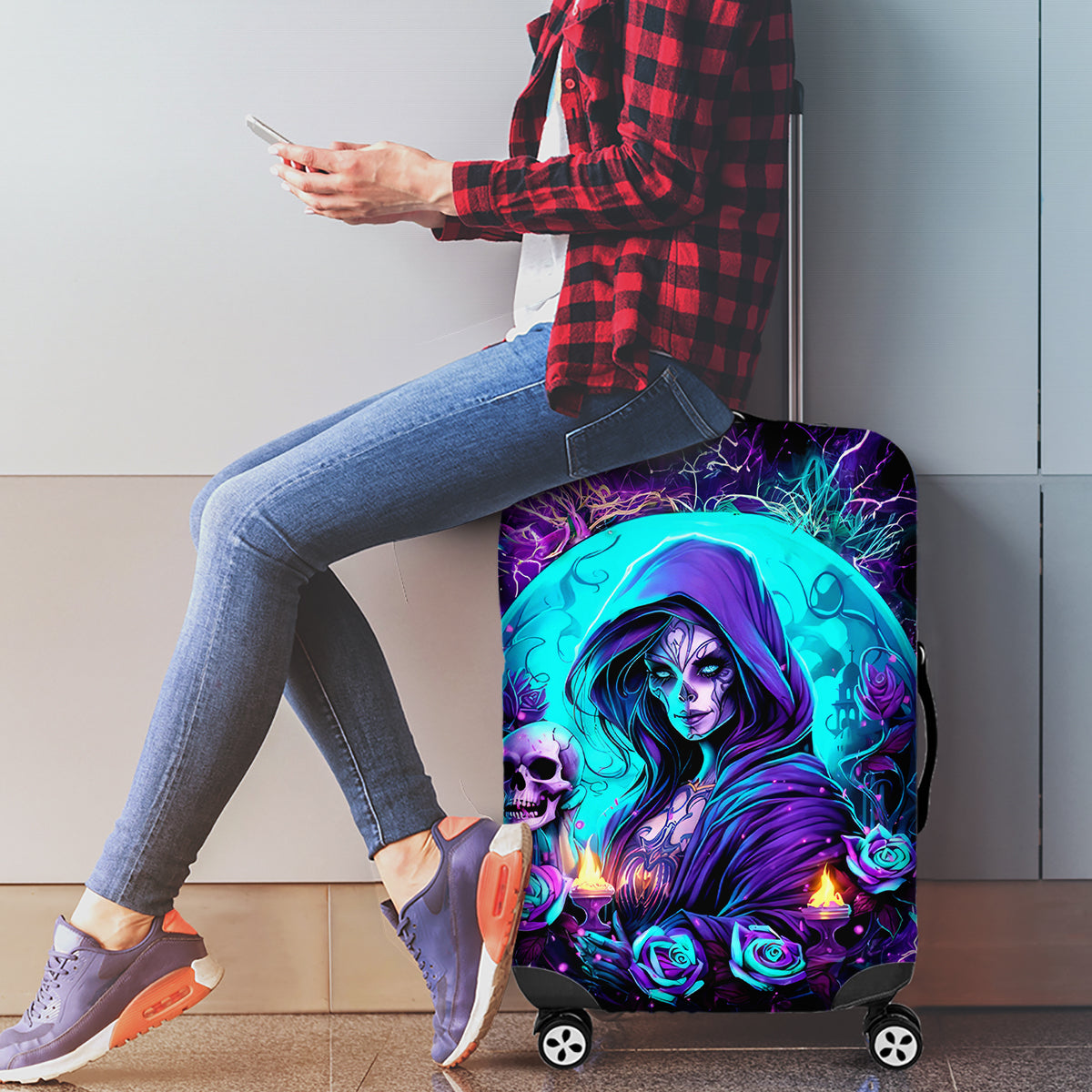 Witch Skull Luggage Cover Hello Darkness My Old Friend - Wonder Print Shop