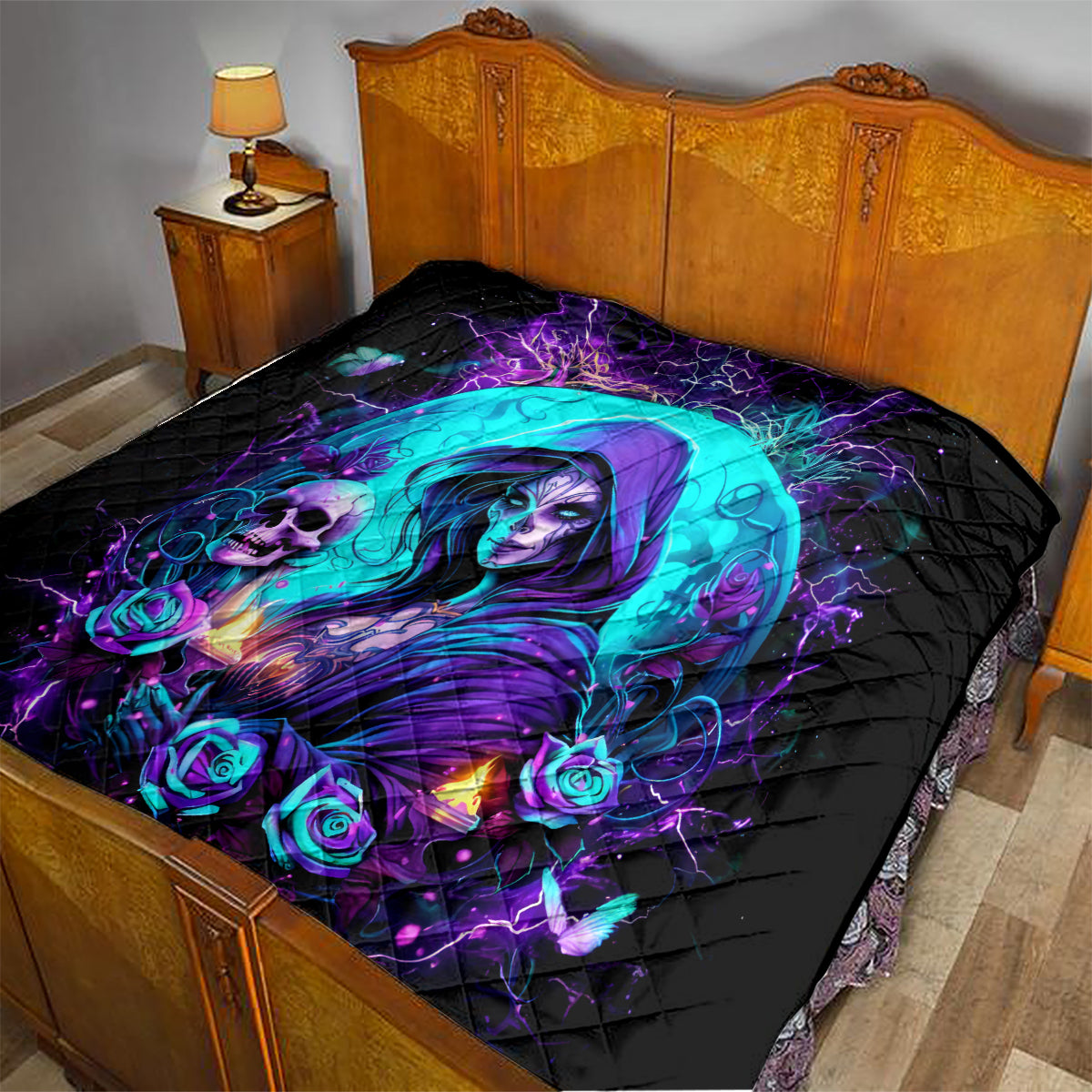 Witch Skull Quilt Hello Darkness My Old Friend - Wonder Print Shop