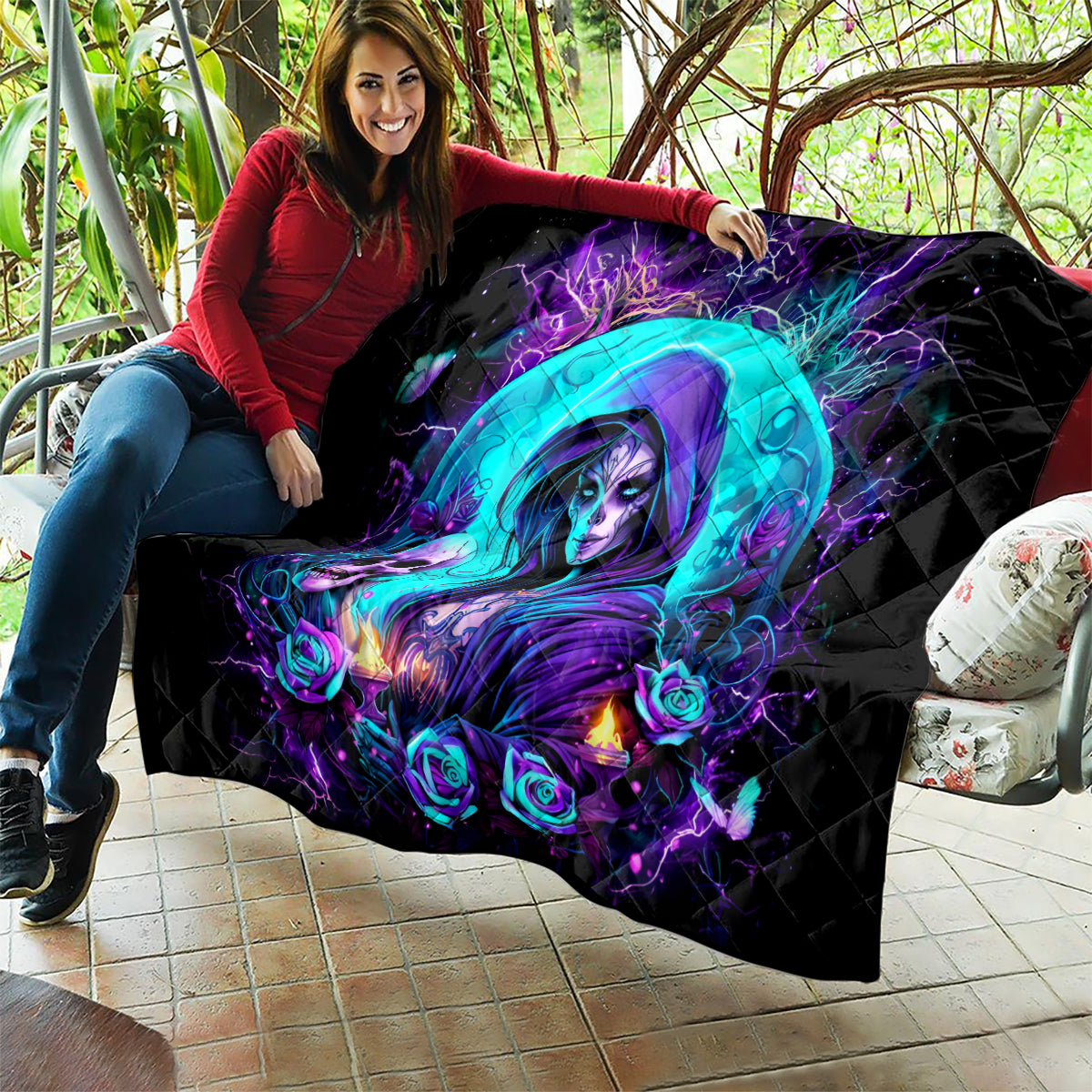 Witch Skull Quilt Hello Darkness My Old Friend - Wonder Print Shop