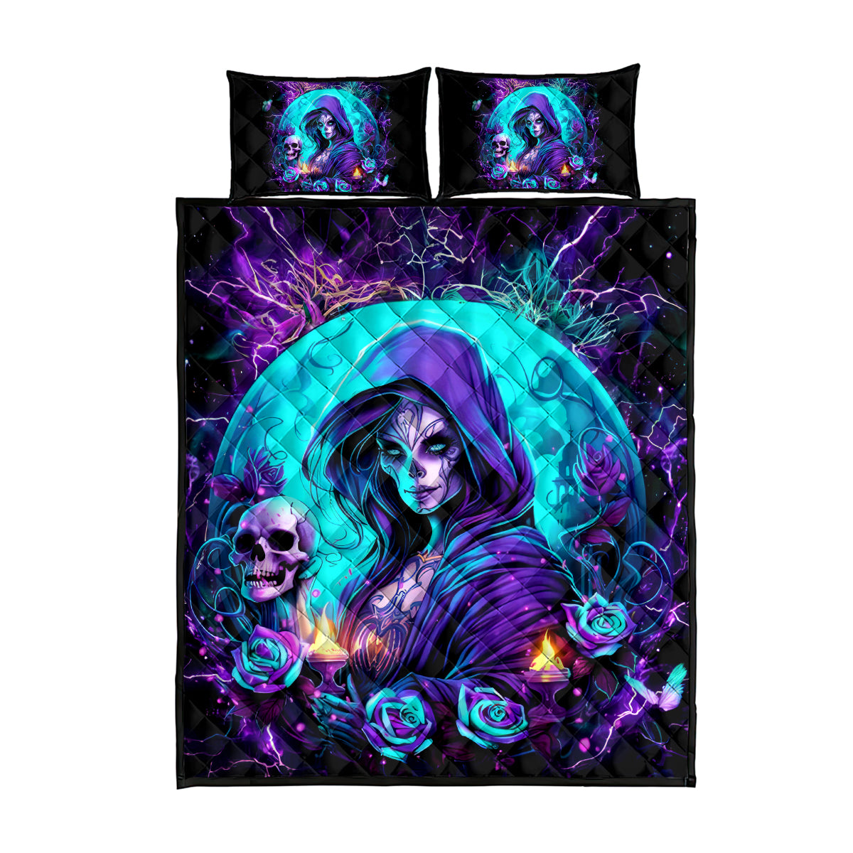 Witch Skull Quilt Bed Set Hello Darkness My Old Friend - Wonder Print Shop