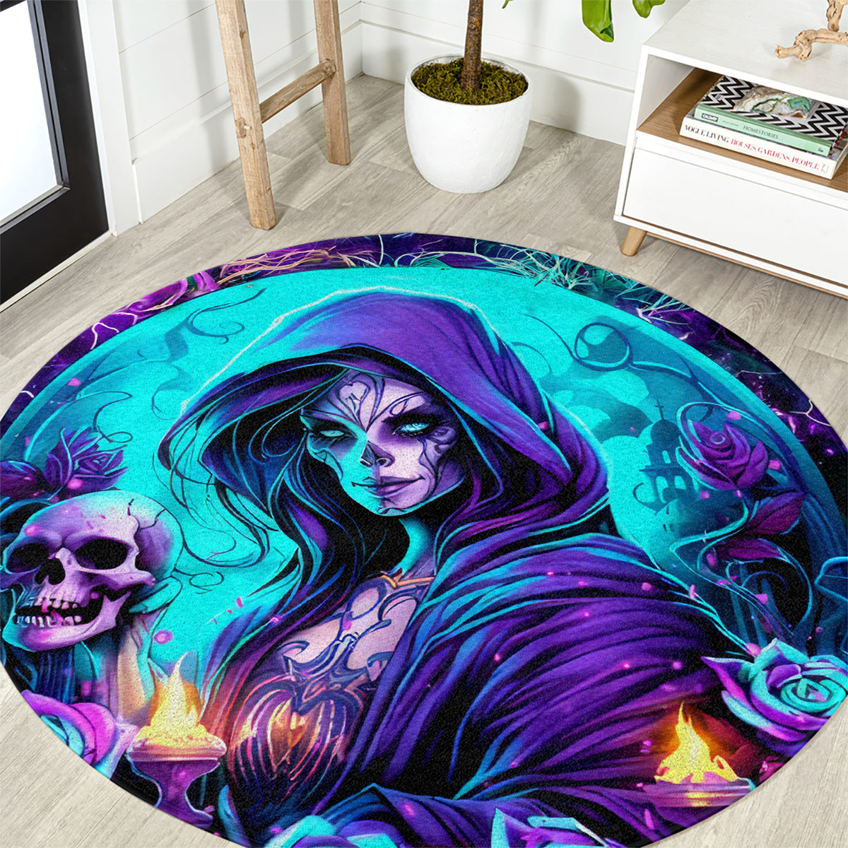 Witch Skull Round Carpet Hello Darkness My Old Friend