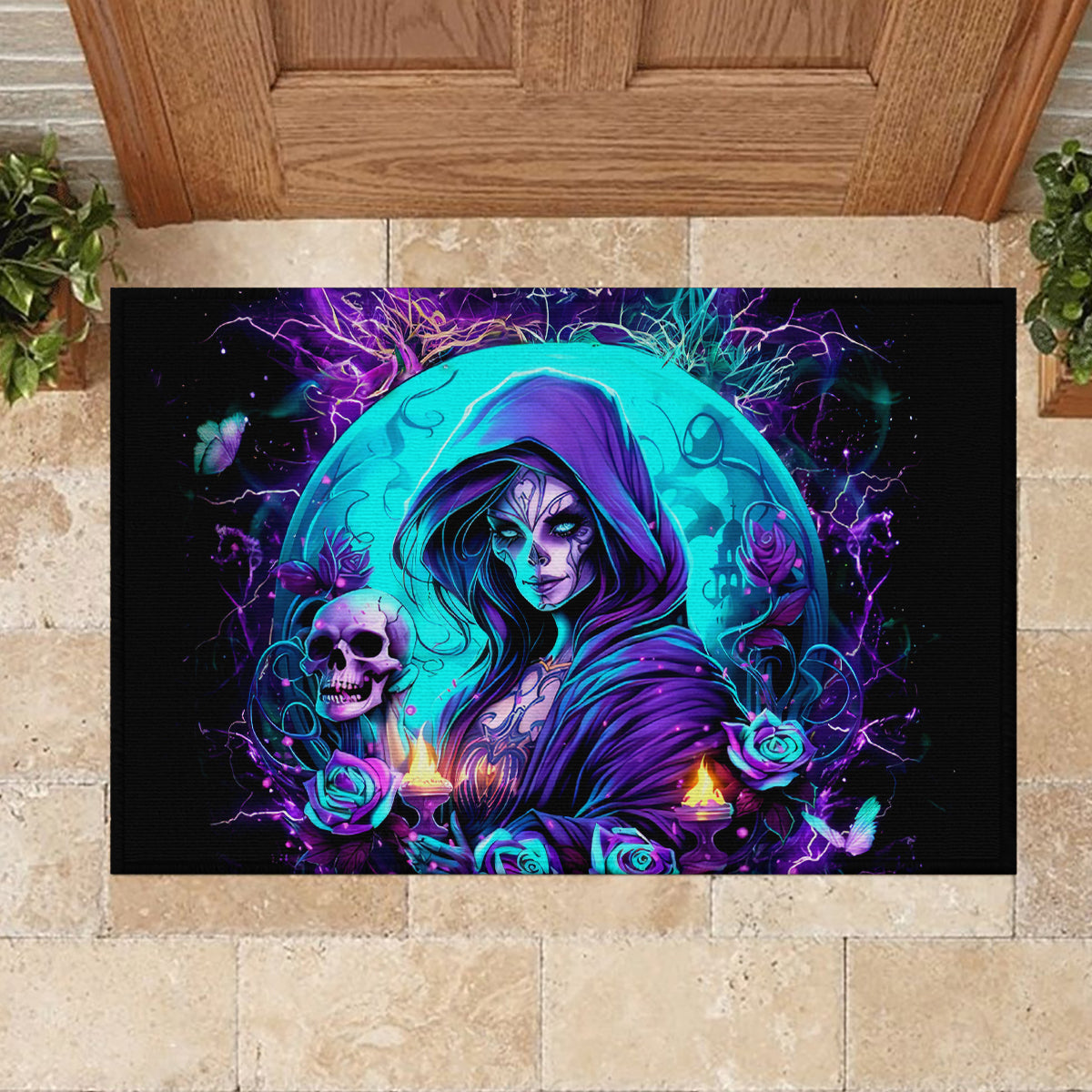 Witch Skull Rubber Doormat Hello Darkness My Old Friend - Wonder Print Shop