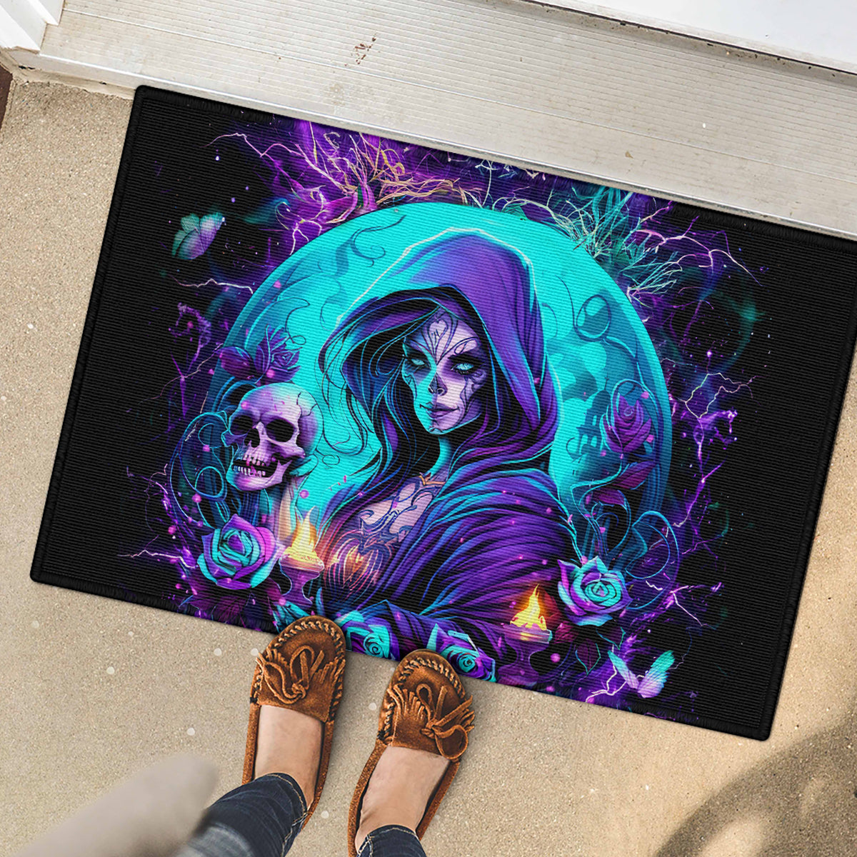 Witch Skull Rubber Doormat Hello Darkness My Old Friend - Wonder Print Shop