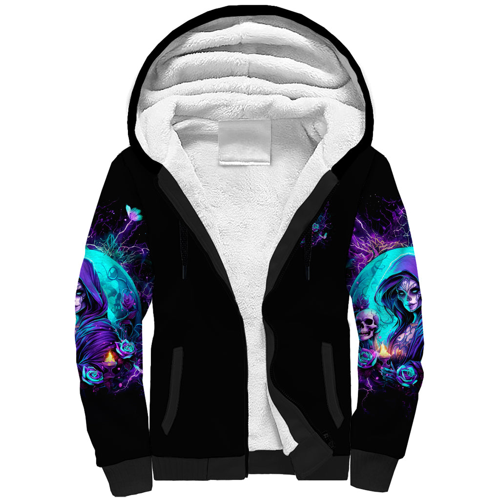 Witch Skull Sherpa Hoodie Hello Darkness My Old Friend - Wonder Print Shop
