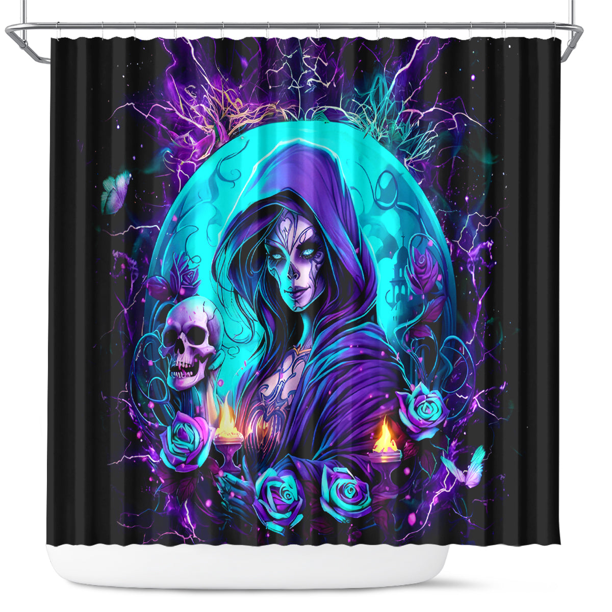 Witch Skull Shower Curtain Hello Darkness My Old Friend