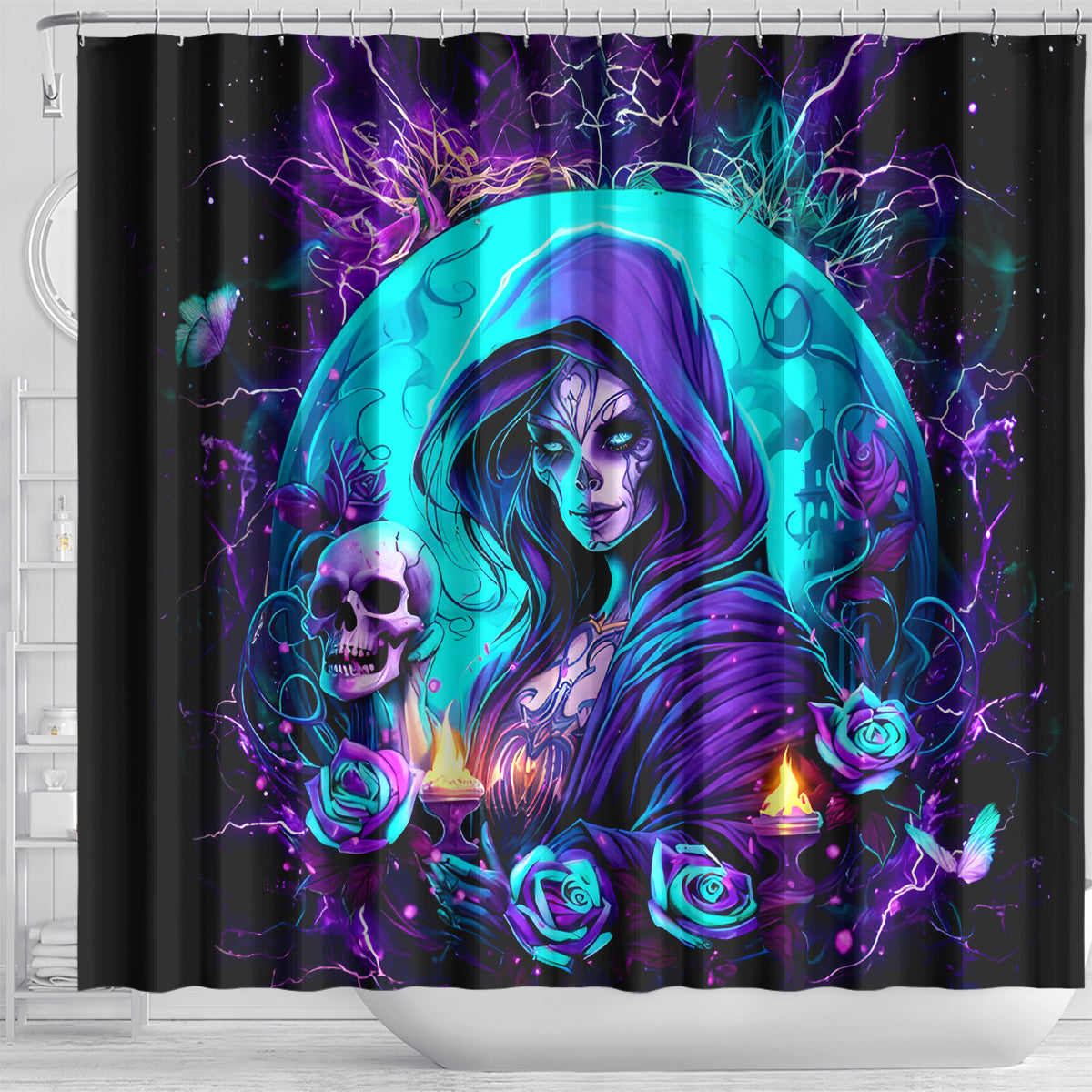 Witch Skull Shower Curtain Hello Darkness My Old Friend