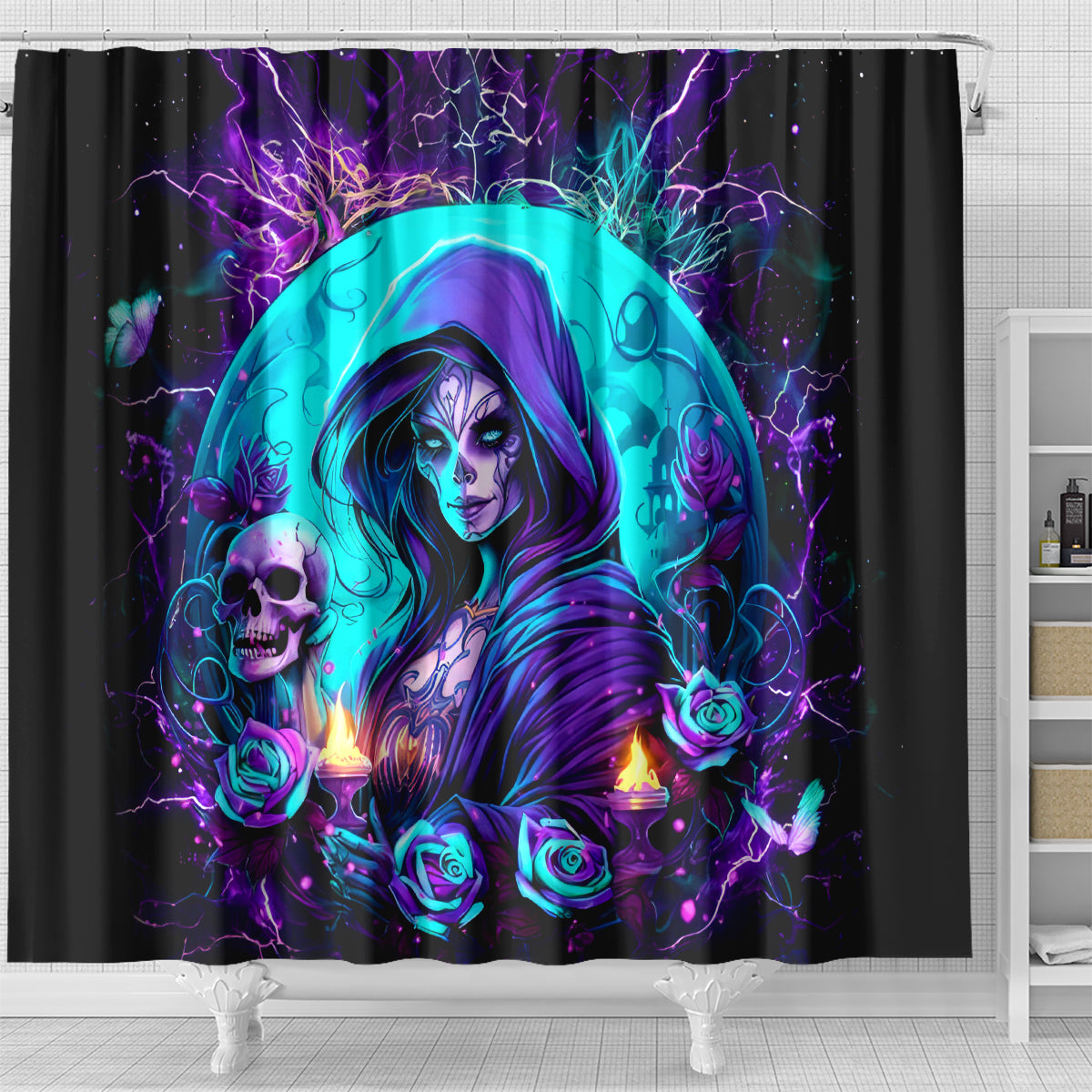 Witch Skull Shower Curtain Hello Darkness My Old Friend