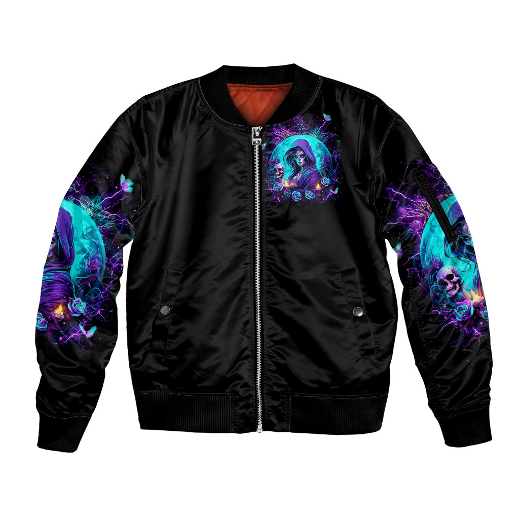 Witch Skull Sleeve Zip Bomber Jacket Hello Darkness My Old Friend - Wonder Print Shop