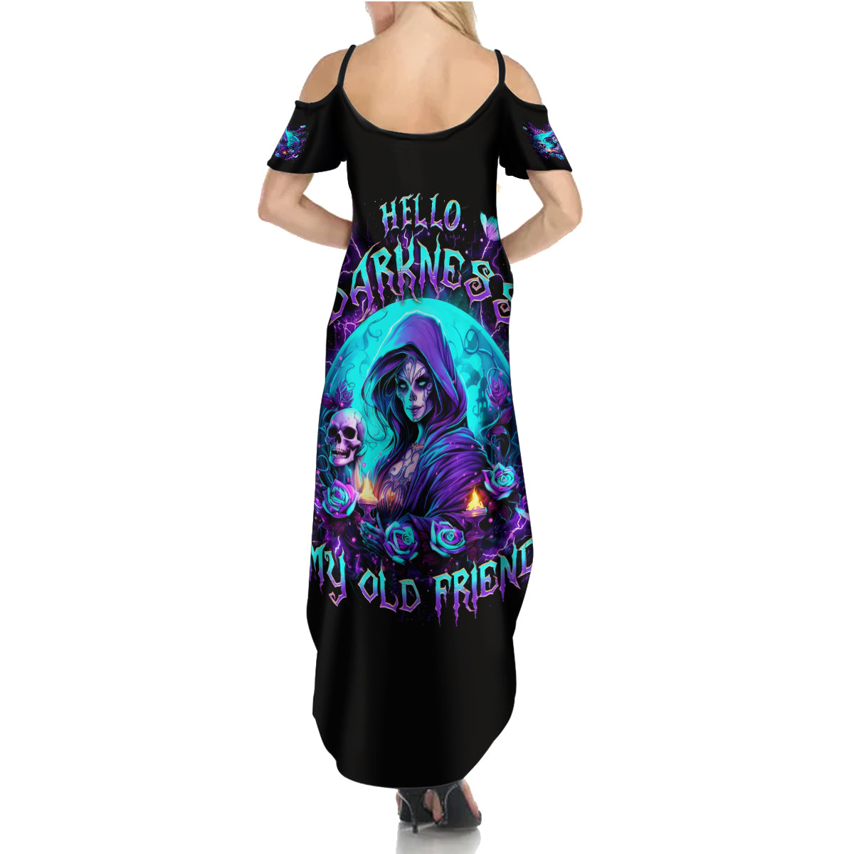 Witch Skull Summer Maxi Dress Hello Darkness My Old Friend - Wonder Print Shop
