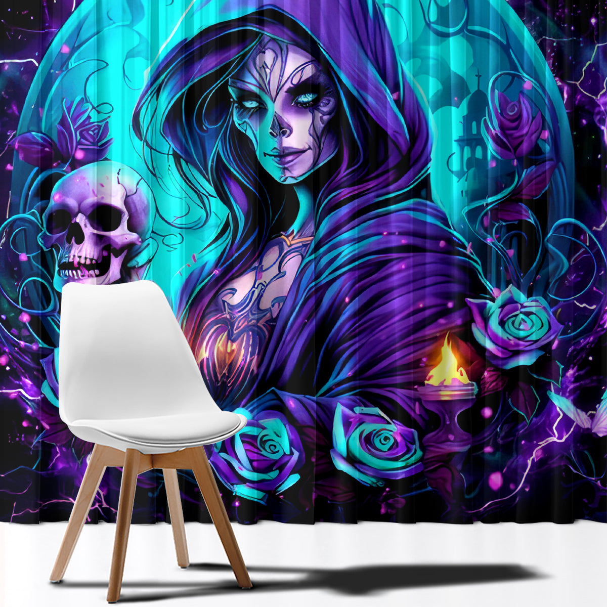 Witch Skull Window Curtain Hello Darkness My Old Friend - Wonder Print Shop