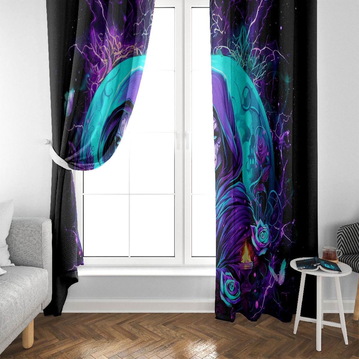 Witch Skull Window Curtain Hello Darkness My Old Friend - Wonder Print Shop