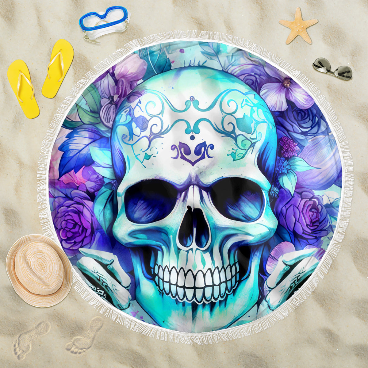 Rose SKull Beach Blanket My Give A Fuck Is Broken But My Go Fuck Yourself Is Fully Functional - Wonder Print Shop