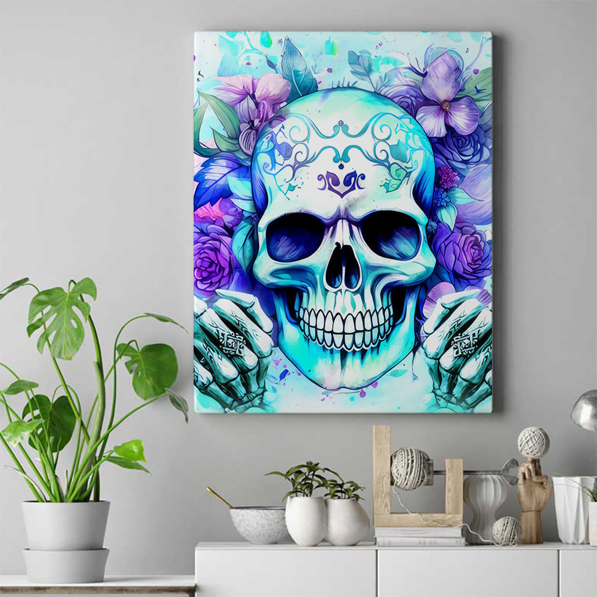 Rose SKull Canvas Wall Art My Give A Fuck Is Broken But My Go Fuck Yourself Is Fully Functional - Wonder Print Shop