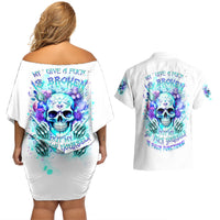 Rose SKull Couples Matching Off Shoulder Short Dress and Hawaiian Shirt My Give A Fuck Is Broken But My Go Fuck Yourself Is Fully Functional - Wonder Print Shop
