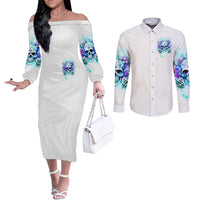 Rose SKull Couples Matching Off The Shoulder Long Sleeve Dress and Long Sleeve Button Shirt My Give A Fuck Is Broken But My Go Fuck Yourself Is Fully Functional