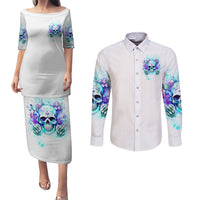 Rose SKull Couples Matching Puletasi and Long Sleeve Button Shirt My Give A Fuck Is Broken But My Go Fuck Yourself Is Fully Functional - Wonder Print Shop