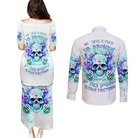 Rose SKull Couples Matching Puletasi and Long Sleeve Button Shirt My Give A Fuck Is Broken But My Go Fuck Yourself Is Fully Functional - Wonder Print Shop