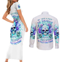 Rose SKull Couples Matching Short Sleeve Bodycon Dress and Long Sleeve Button Shirt My Give A Fuck Is Broken But My Go Fuck Yourself Is Fully Functional - Wonder Print Shop