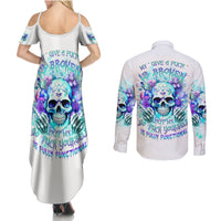 Rose SKull Couples Matching Summer Maxi Dress and Long Sleeve Button Shirt My Give A Fuck Is Broken But My Go Fuck Yourself Is Fully Functional - Wonder Print Shop