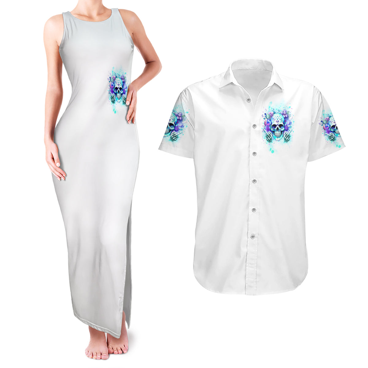 Rose SKull Couples Matching Tank Maxi Dress and Hawaiian Shirt My Give A Fuck Is Broken But My Go Fuck Yourself Is Fully Functional - Wonder Print Shop