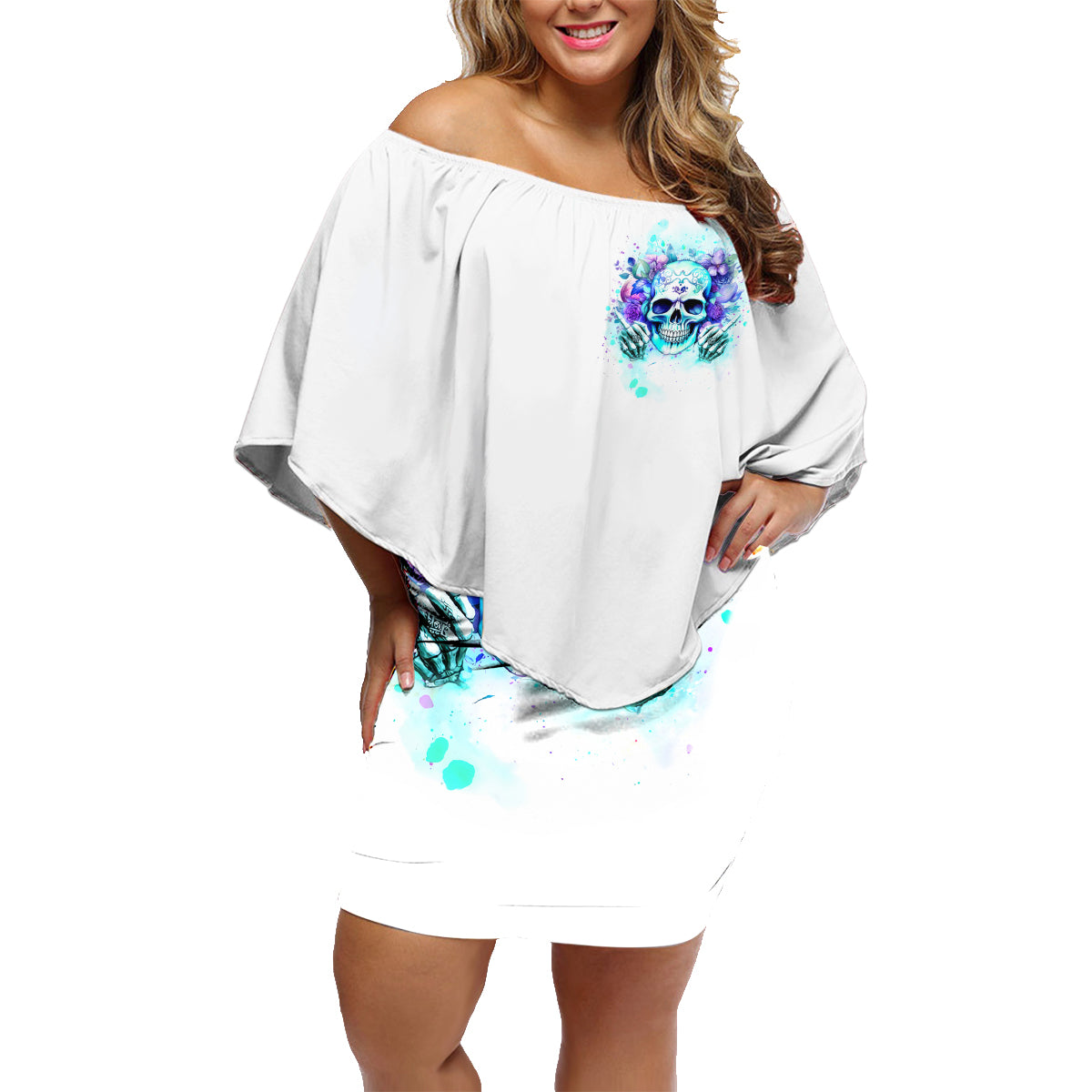 Rose SKull Family Matching Off Shoulder Short Dress and Hawaiian Shirt My Give A Fuck Is Broken But My Go Fuck Yourself Is Fully Functional - Wonder Print Shop