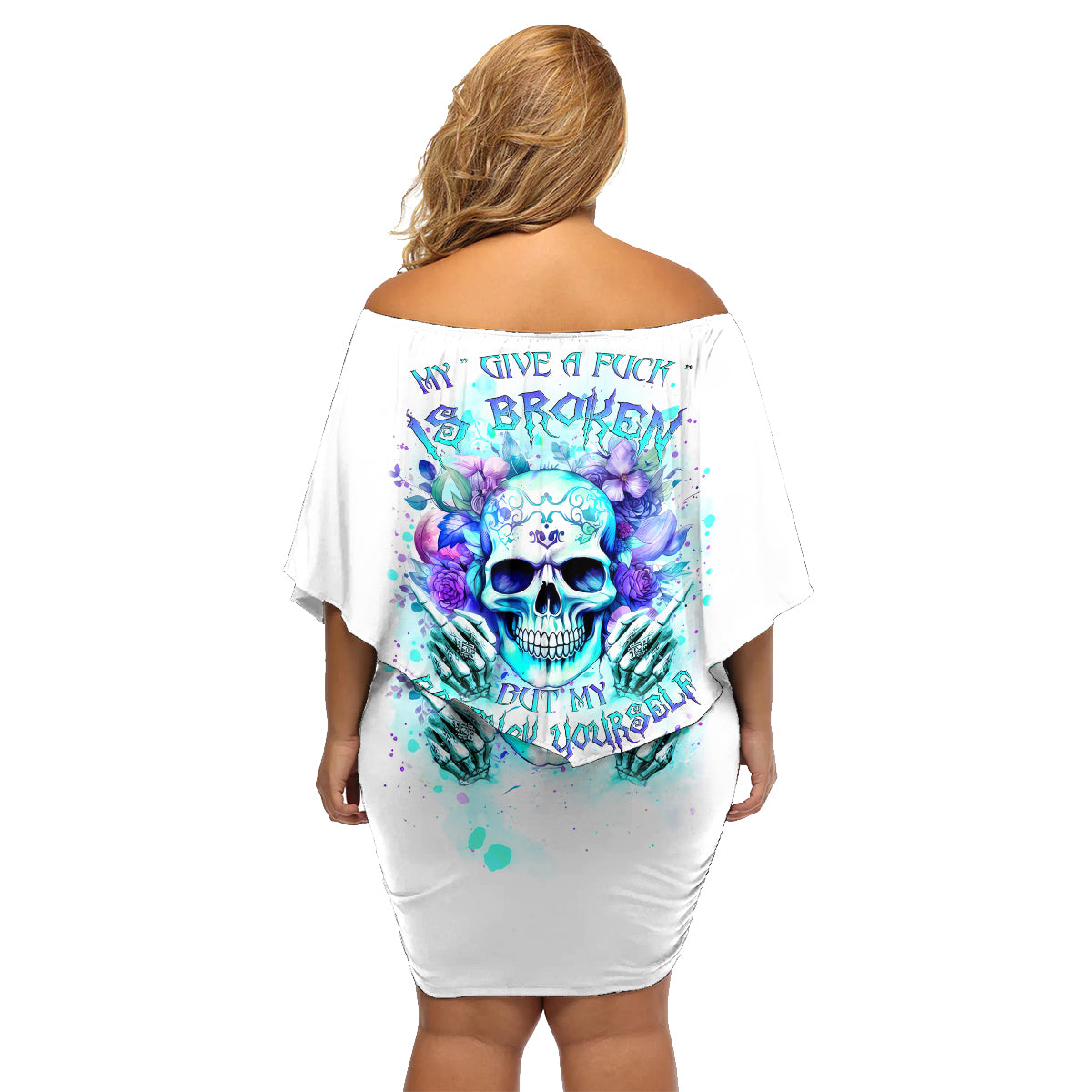 Rose SKull Family Matching Off Shoulder Short Dress and Hawaiian Shirt My Give A Fuck Is Broken But My Go Fuck Yourself Is Fully Functional - Wonder Print Shop