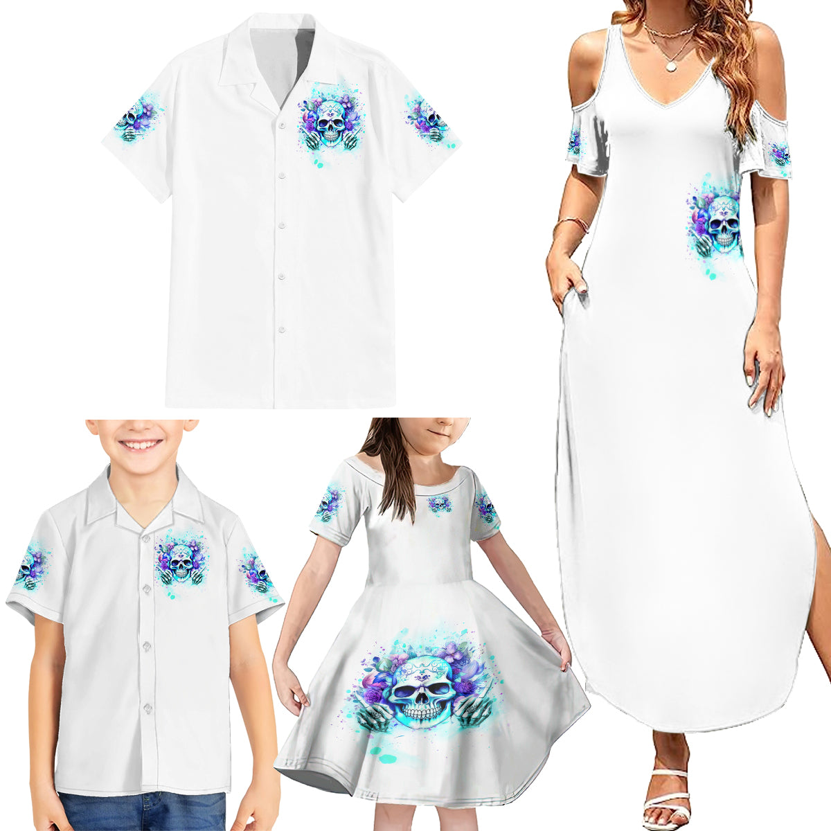 Rose SKull Family Matching Summer Maxi Dress and Hawaiian Shirt My Give A Fuck Is Broken But My Go Fuck Yourself Is Fully Functional - Wonder Print Shop