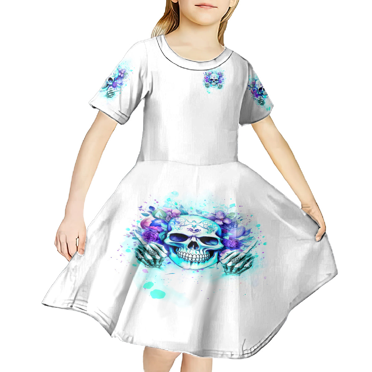 Rose SKull Kid Short Sleeve Dress My Give A Fuck Is Broken But My Go Fuck Yourself Is Fully Functional - Wonder Print Shop