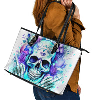 Rose SKull Leather Tote Bag My Give A Fuck Is Broken But My Go Fuck Yourself Is Fully Functional - Wonder Print Shop