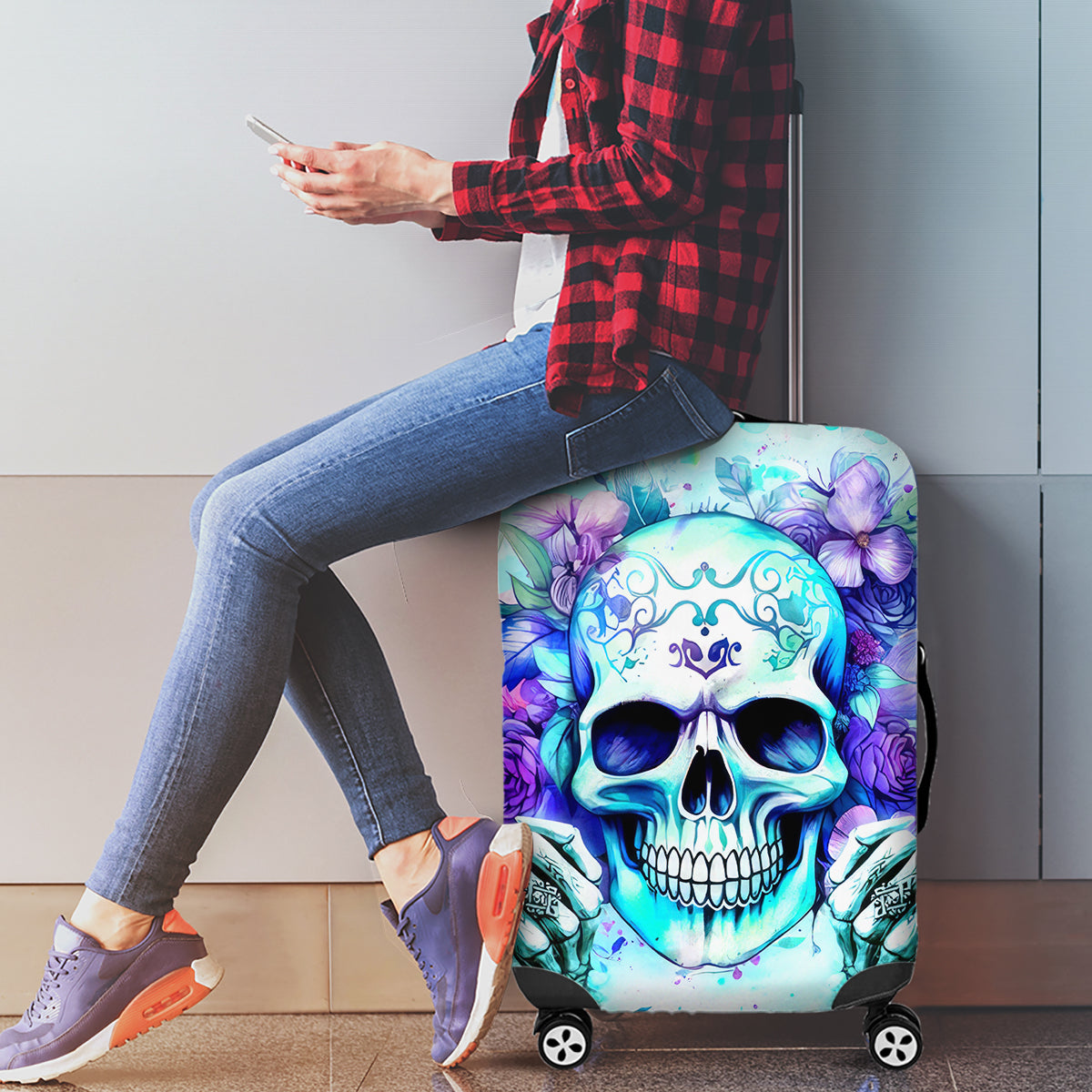 Rose SKull Luggage Cover My Give A Fuck Is Broken But My Go Fuck Yourself Is Fully Functional - Wonder Print Shop