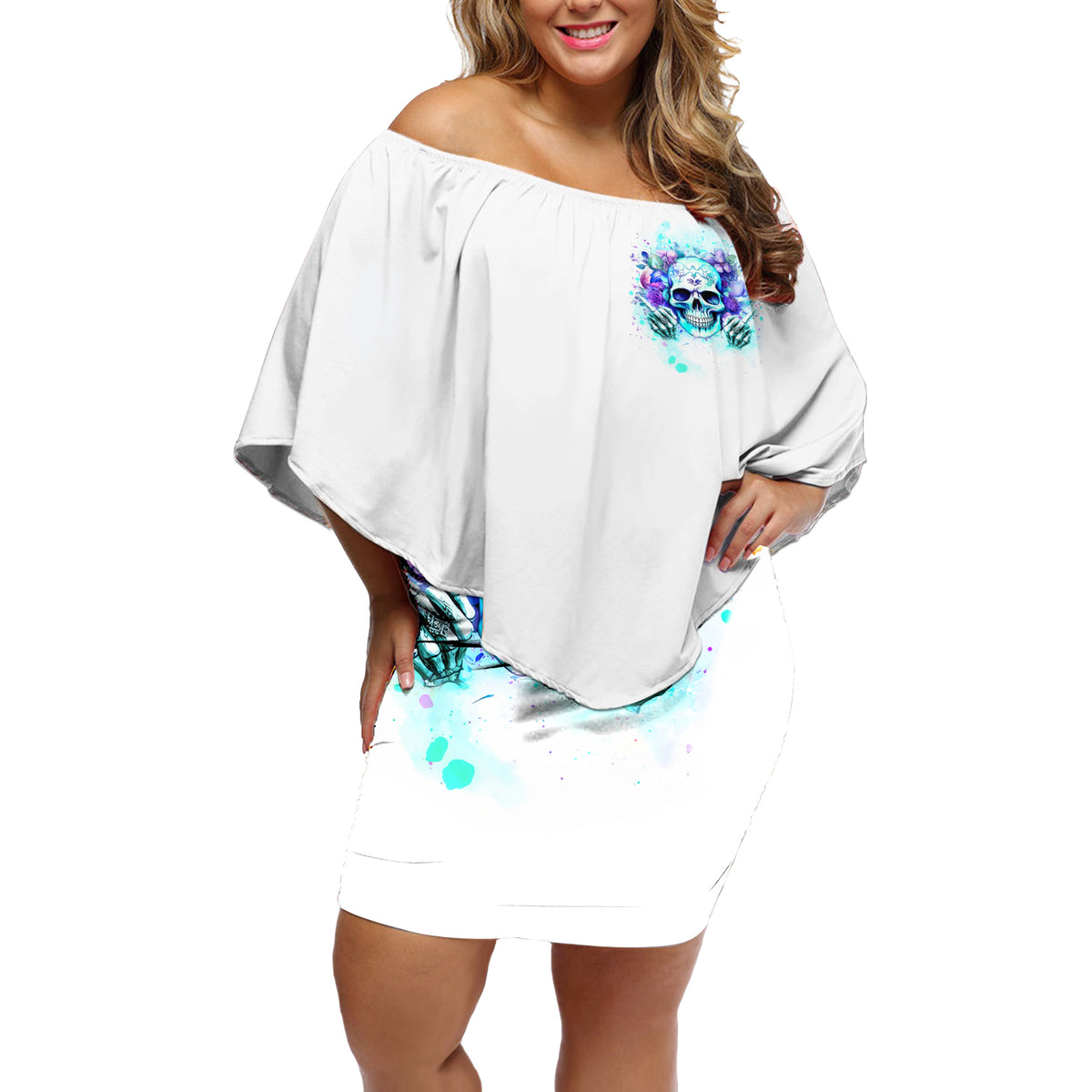 Rose SKull Off Shoulder Short Dress My Give A Fuck Is Broken But My Go Fuck Yourself Is Fully Functional - Wonder Print Shop