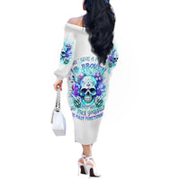 Rose SKull Off The Shoulder Long Sleeve Dress My Give A Fuck Is Broken But My Go Fuck Yourself Is Fully Functional - Wonder Print Shop