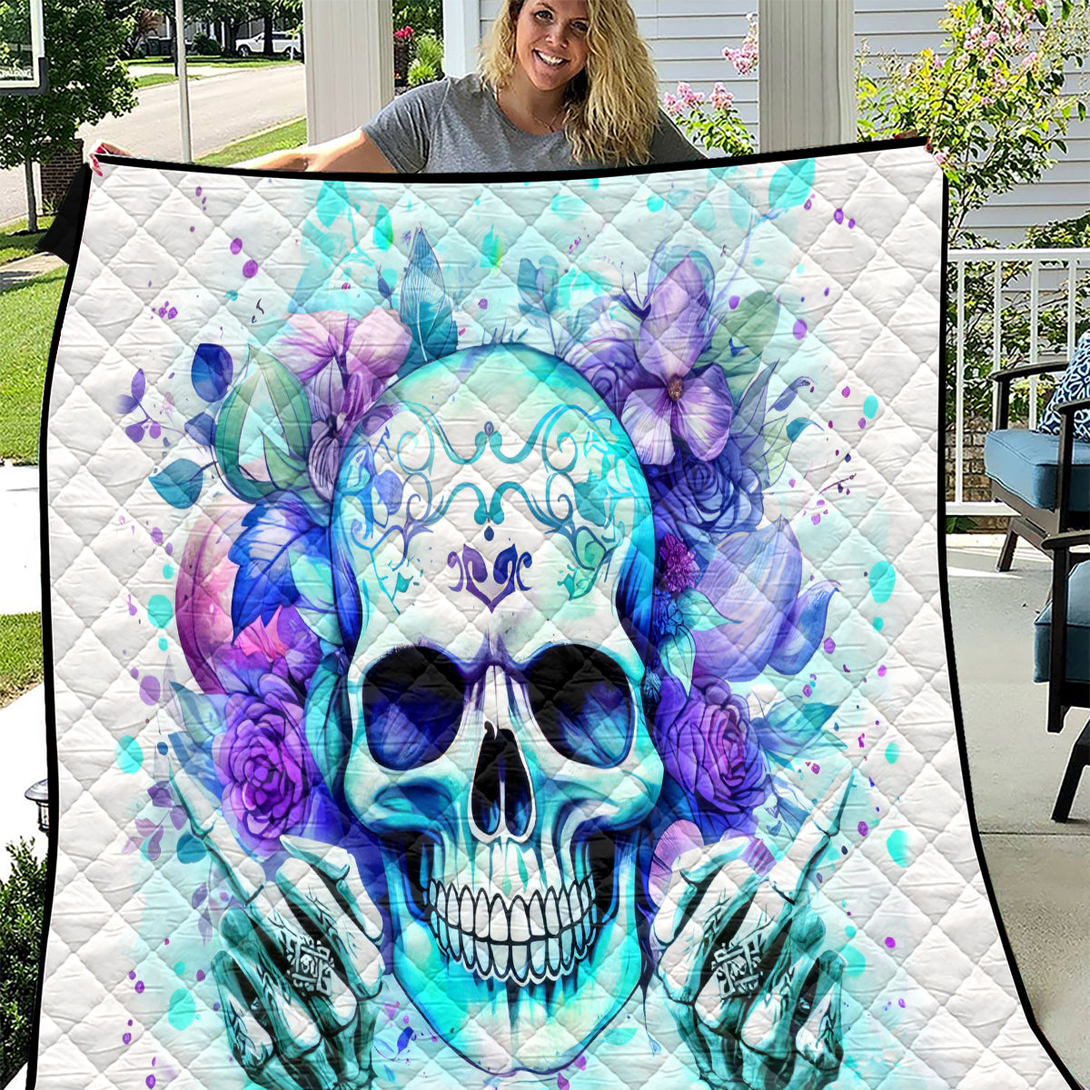 Rose SKull Quilt My Give A Fuck Is Broken But My Go Fuck Yourself Is Fully Functional - Wonder Print Shop