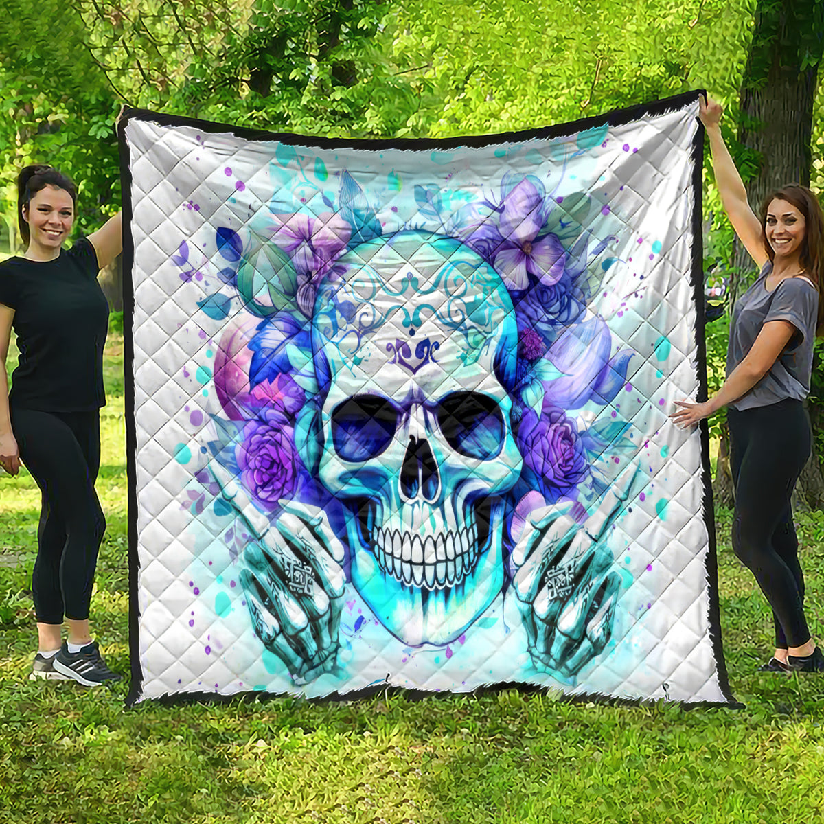 Rose SKull Quilt My Give A Fuck Is Broken But My Go Fuck Yourself Is Fully Functional - Wonder Print Shop